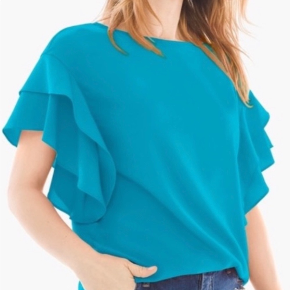 Chico’s Aqua Flutter sleeve blouse sz 3 (XL/16)